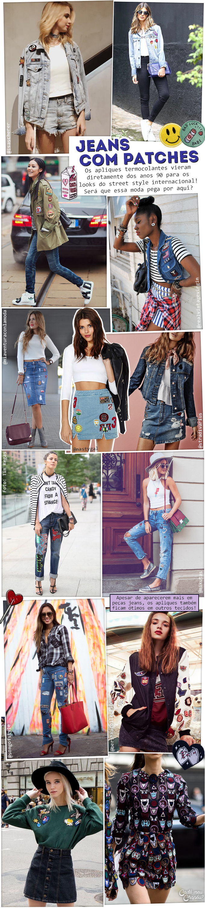 Jeans com Patches | Fashion week | Street style | Trend | Tendência | https://cademeuchapeu.com